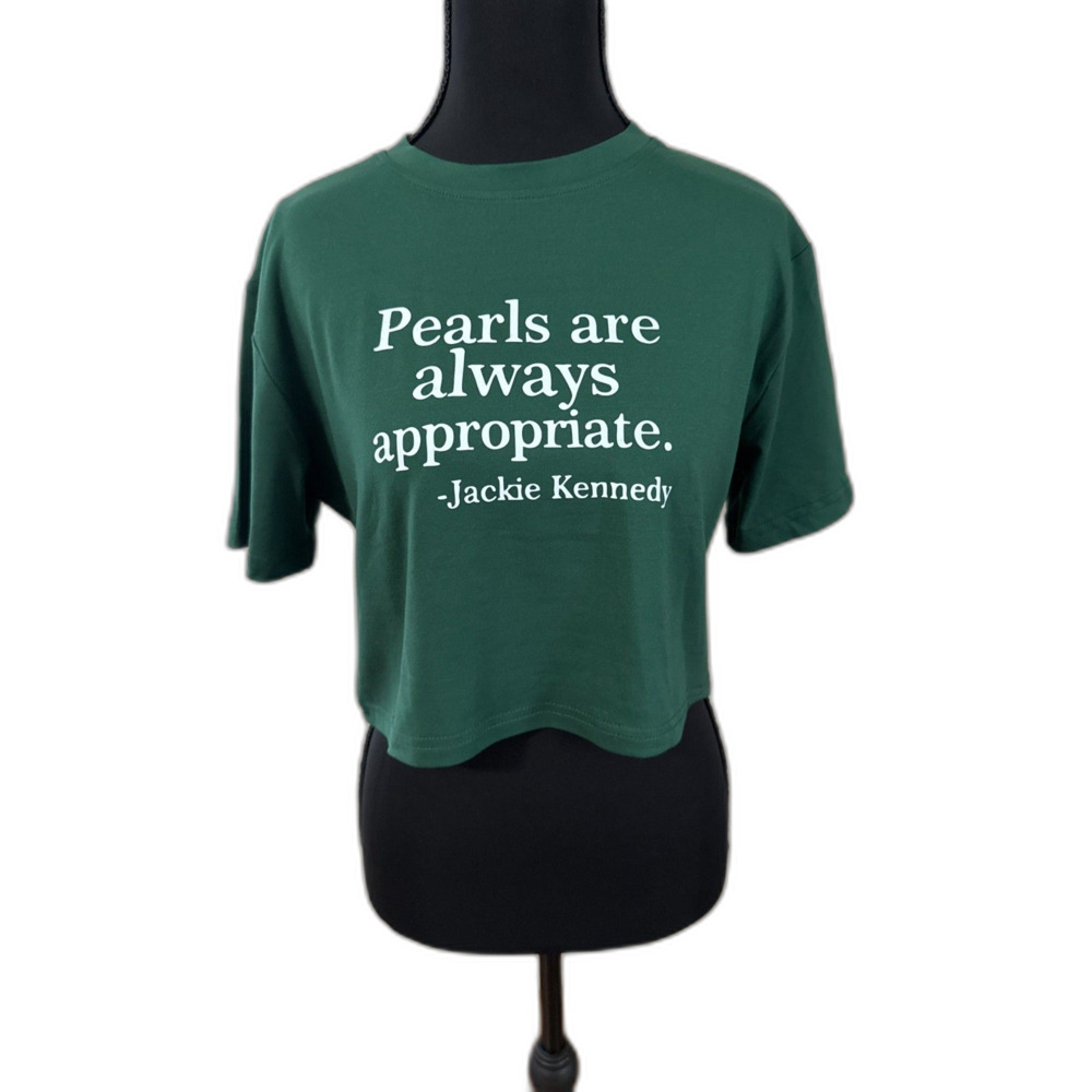 Women's XL Green No Brand "Jackie Kennedy" Quote Crop Top T-Shirt